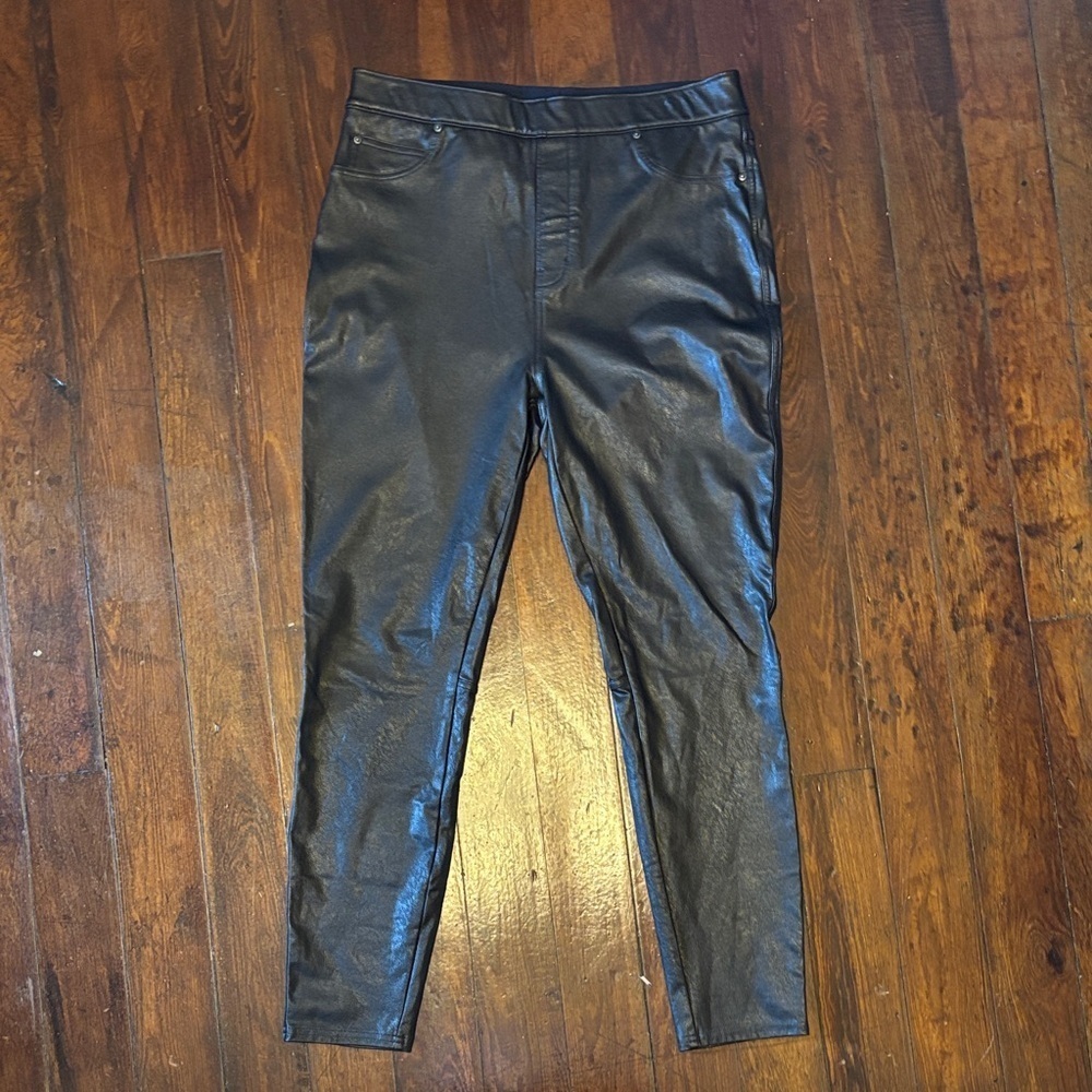 SPANX Black High-Waist Faux Leather Leggings -Size L